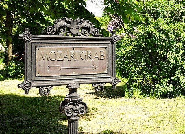 Indicación hacia la lápida de Mozart